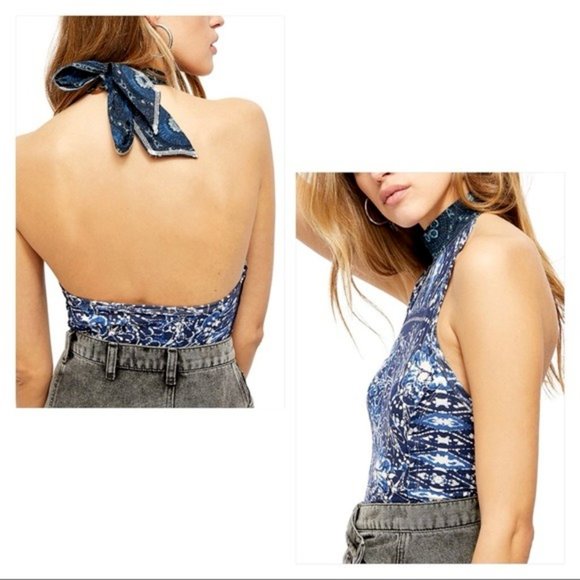 Free People Tops - 1️⃣3️⃣Free People Madagascar Printed Halter Top Navy